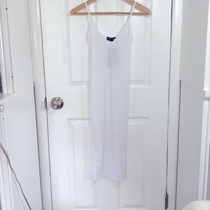 White ribbed plunge midi dress
